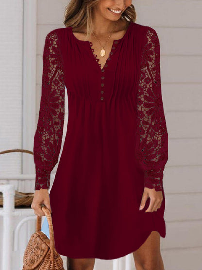 Women's Elegant Lace Long-Sleeve Dress