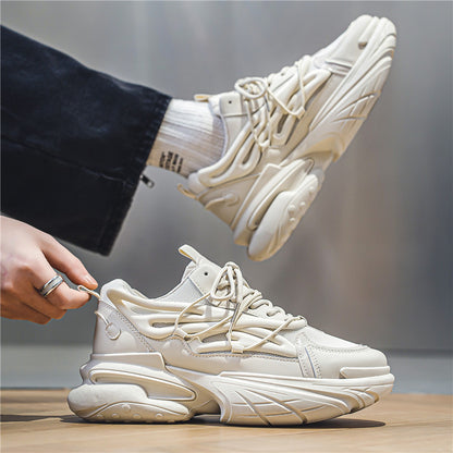 Men's Mesh & PU Leather Platform Sneakers – Low-Top, Round Toe