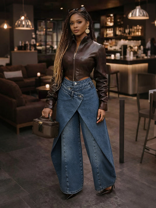 Women's Retro High-Waist Wide-Leg Trousers - Metal Buckle, 4 Colours