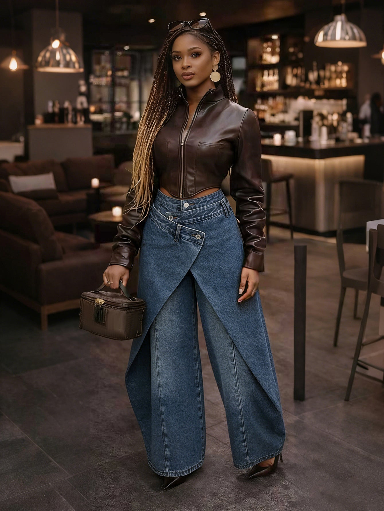 Women's Retro High-Waist Wide-Leg Trousers - Metal Buckle, 4 Colours