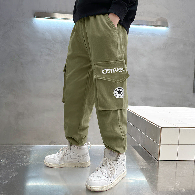 Boys Cotton Cargo Trousers | Multi-Pocket Casual Pants | Heights 110-170cm