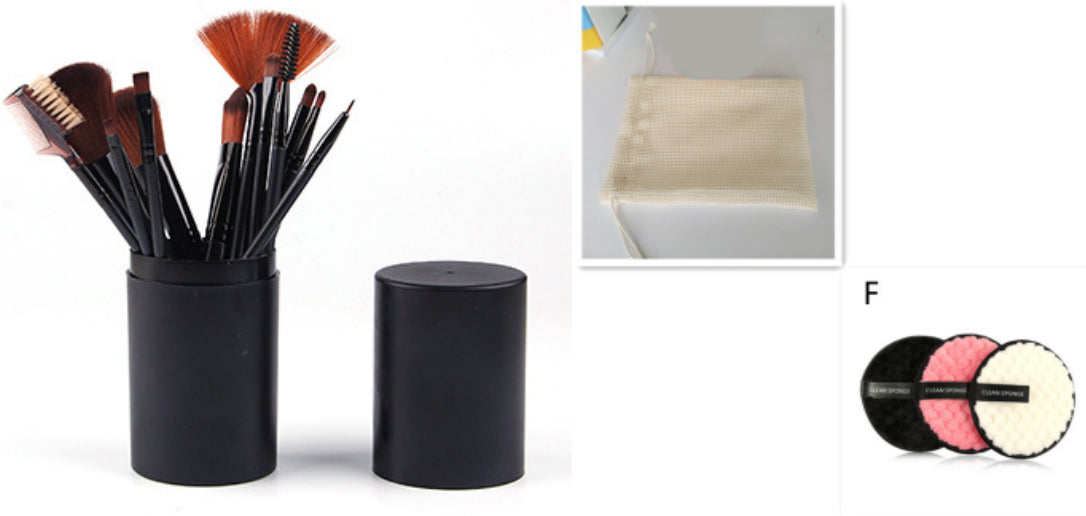 12-Piece Makeup Brush Set with Barrel Box – Rayon Bristles, 8 Colours