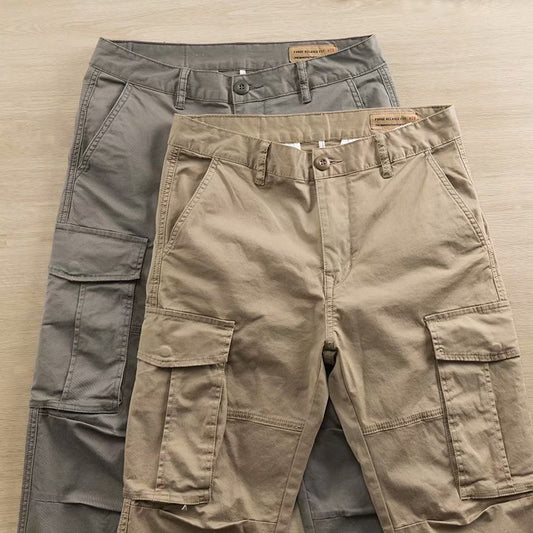 Men's Multi-Pocket Cropped Cotton Work Trousers