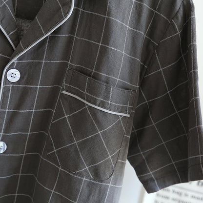 Men's Plaid Cotton Short Sleeve Pyjama Set | Summer Loungewear
