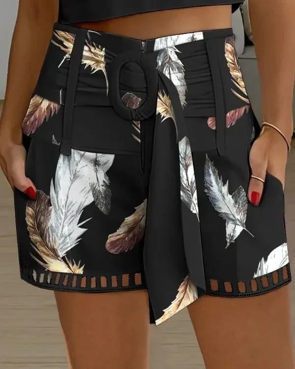 Women's Lace-Trim Printed Casual Shorts | Cotton-Linen | 4 Colours