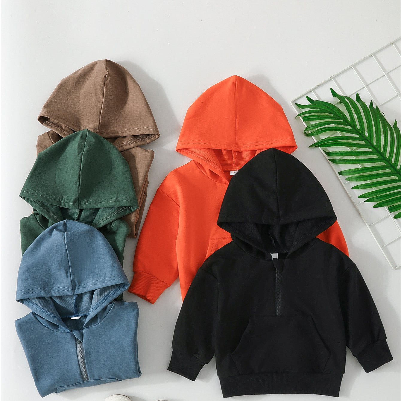 Children's Half-Zip Cotton Hoodie | Solid Colour Toddler & Kids Sweater