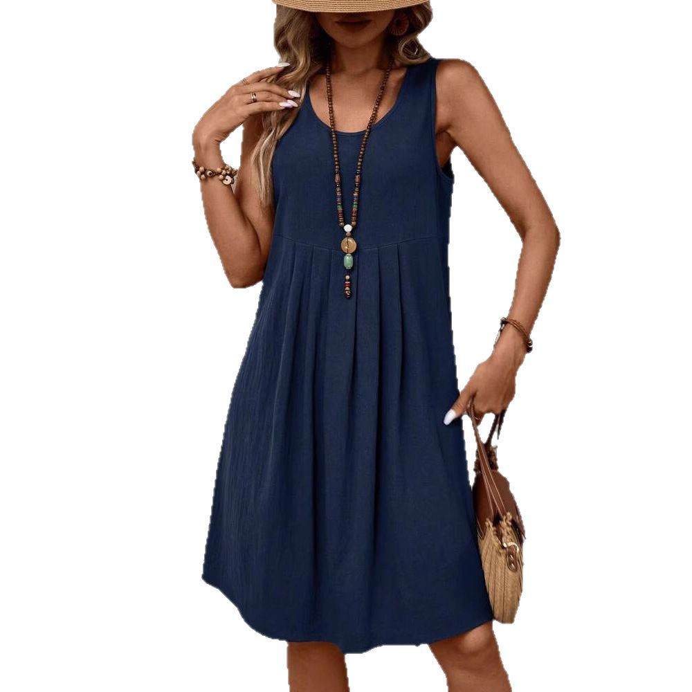 Women's Cotton Linen Midi Dress | Vintage Loose Fit