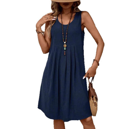 Women's Cotton Linen Midi Dress | Vintage Loose Fit