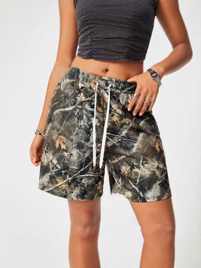 Women's Loose Casual Drawstring Camouflage Print Shorts