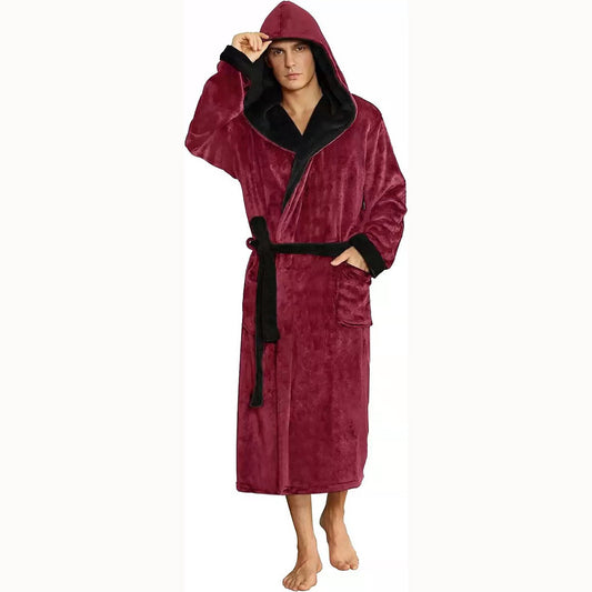 Men's Thickened Flannel Nightgown | Long Sleeve Winter Robe