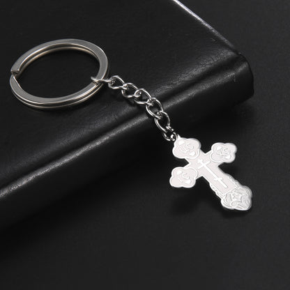 Stainless Steel Laser Engraved Keychain | Cross & Spider Design