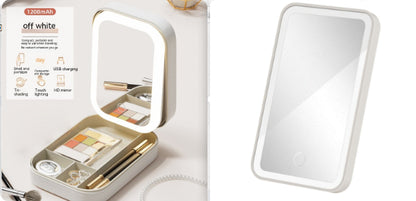 LED Makeup Mirror with Storage Box — Touch Dimmer, Adjustable Stand & Lipstick Organiser