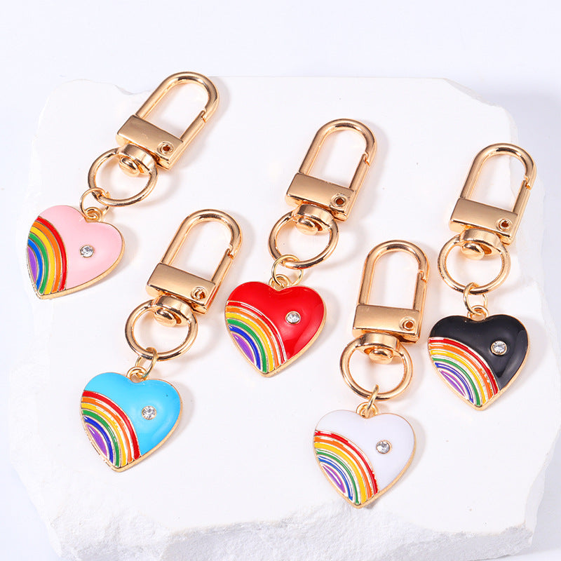 Rainbow Love Heart Metal Keychain | Sweet Electroplated Charm | JP Collections