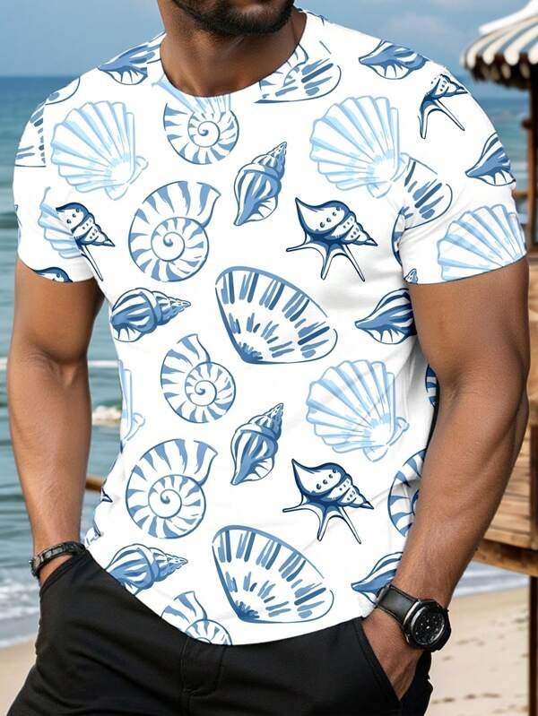 Men's Summer Graphic Hoodie Top – Digital Print Relaxed Fit