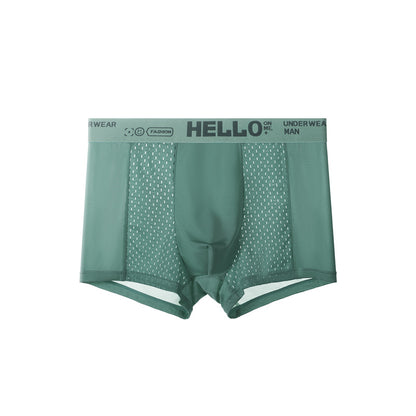 Men's Ice Silk Mesh Boxer Briefs – Antibacterial Breathable Mid-Waist 4 Colours