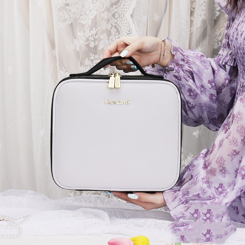 LED Cosmetic Case with Lighted Mirror — Large Capacity PU Leather Makeup Bag, 12" & 16"