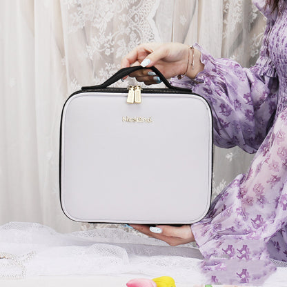 LED Cosmetic Case with Lighted Mirror — Large Capacity PU Leather Makeup Bag, 12" & 16"