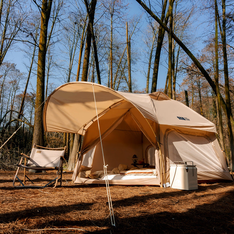 Hexagonal Bionic Camping Tent – 340×290×180cm One-Piece 210T PU Waterproof Tent Light Green & Khaki