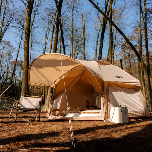 Hexagonal Bionic Camping Tent – 340×290×180cm One-Piece 210T PU Waterproof Tent Light Green & Khaki