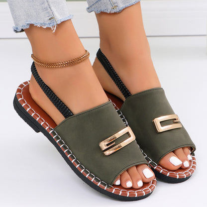 Women's Elastic Band Flat Sandals with Metal Detail | EU 36-43