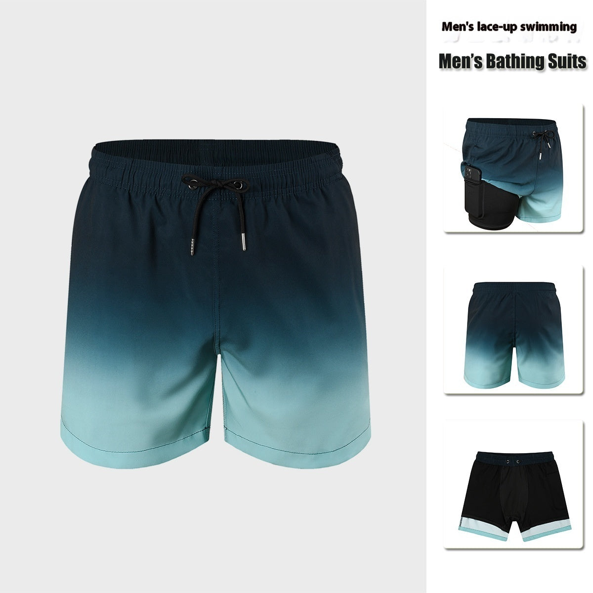 Men's Double-Layer Swimming Trunks | Lined Board Shorts S-XXL
