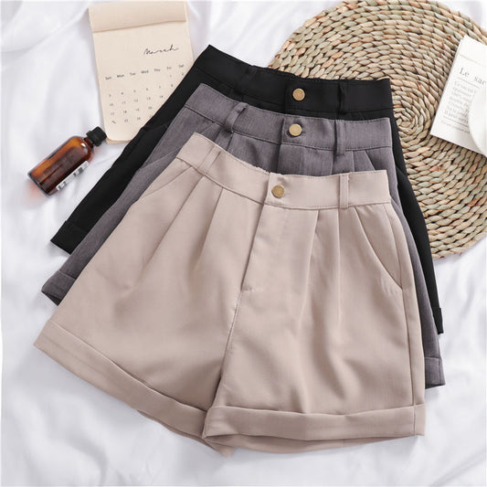 Wide Leg Cotton Casual Shorts | High Waist | Khaki, Gray, Black