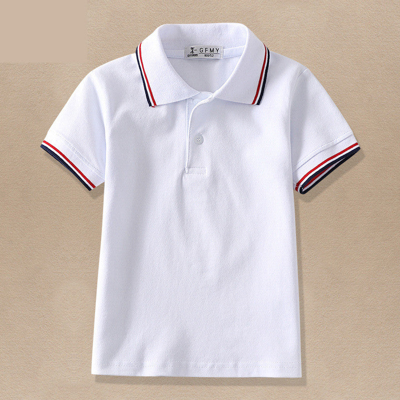 Children's White Cotton Lapel T-Shirt | Plain & Webbing Trim