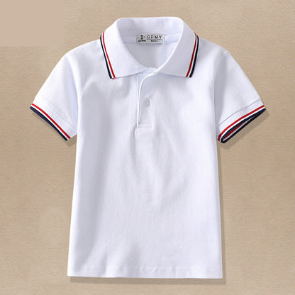Children's White Cotton Lapel T-Shirt | Plain & Webbing Trim