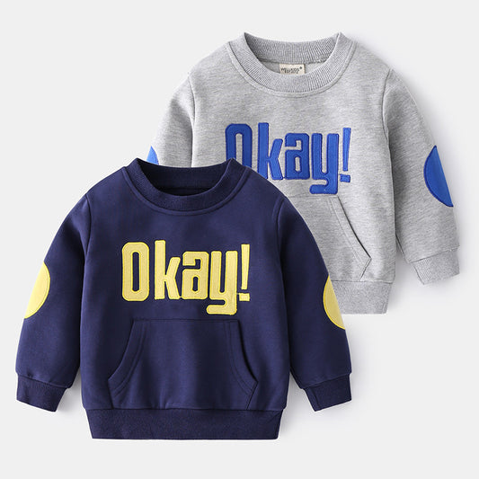 Boys' Letter Print Pullover Sweatshirt | Kids Cotton Sweatshirt