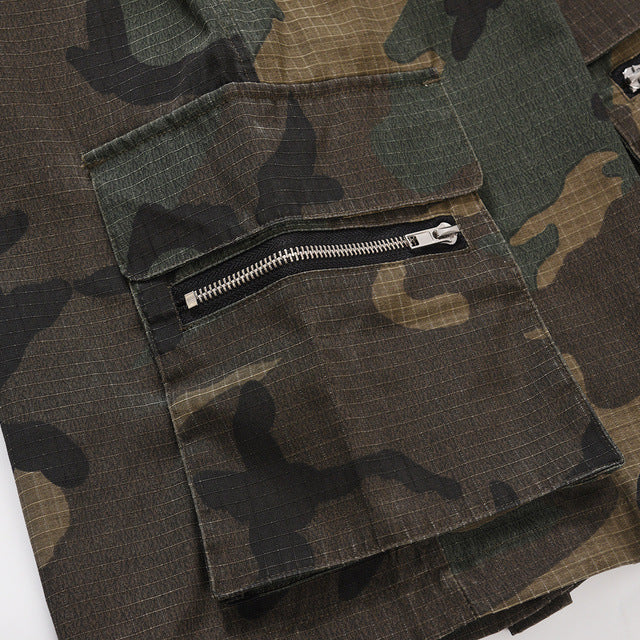 Men's Washed Camo Multi-Pocket Workwear Shorts