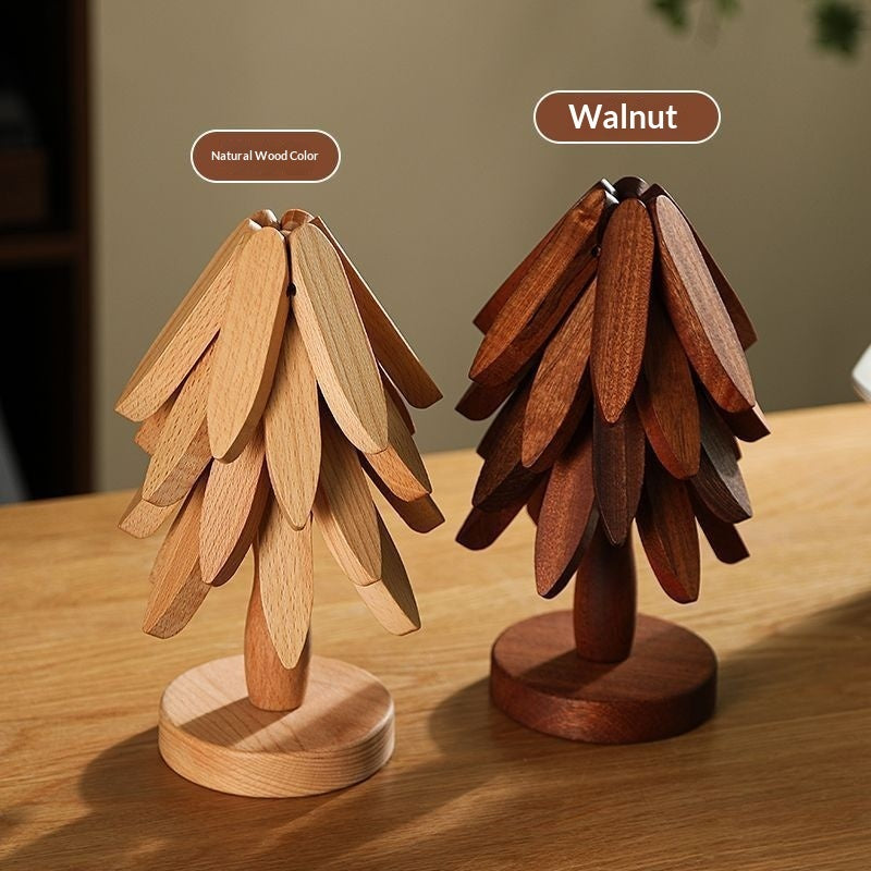Wooden Tree Trivet & Placemat Set | Heat-Resistant | Natural Wood & Walnut