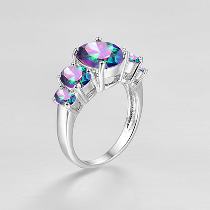 Oval Crystal Stone Ring | Platinum-Plated Coloured Gemstone Ring for Women