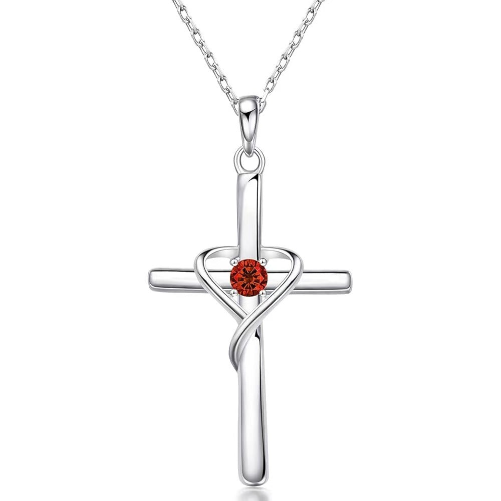 Heart Cross Crystal Pendant Necklace | Electroplated Alloy O-Link Chain for Women