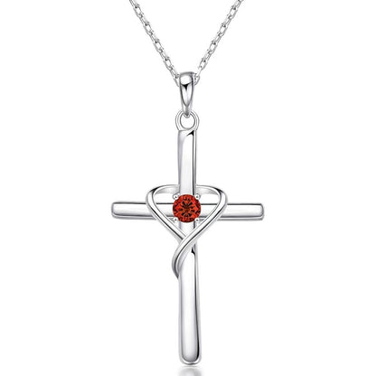 Heart Cross Crystal Pendant Necklace | Electroplated Alloy O-Link Chain for Women