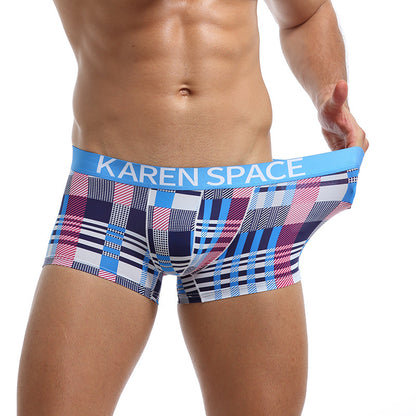 Men's Ice Silk Printed Boxer Shorts – Breathable Low-Rise Trunks