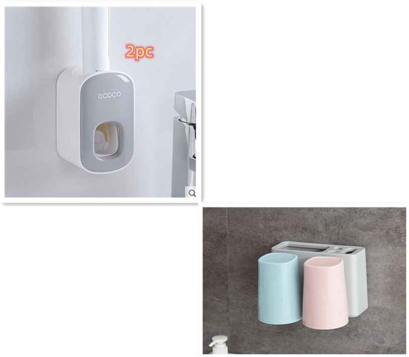 Wall-Mounted Automatic Toothpaste Dispenser & Toothbrush Holder Set