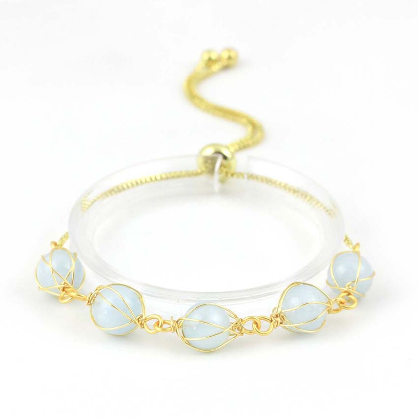 Natural Stone Bead Bracelet with Gold Extension Chain