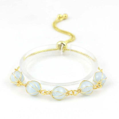 Natural Stone Bead Bracelet with Gold Extension Chain