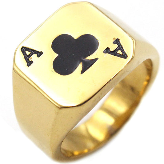 Men's 316L Titanium Steel Spades Ace Poker Ring – Statement Band Steel, Gold & Silver