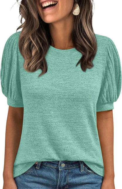 Women's Crew-Neck Elastic-Cuff Short-Sleeve Top