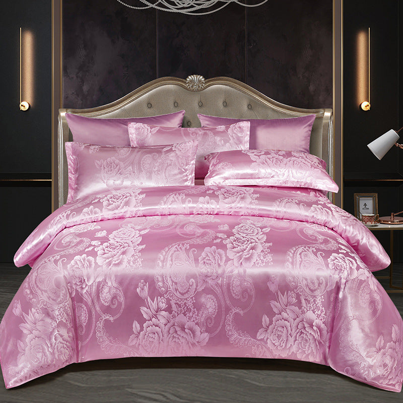 Jacquard Satin Floral Bedding Set – Polyester-Cotton, 9 Colours