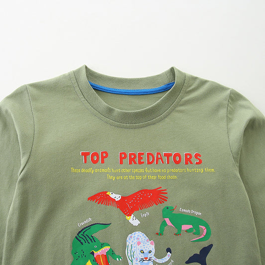 Children's Cartoon Animal Print Long Sleeve T-Shirt | Boys Cotton Top