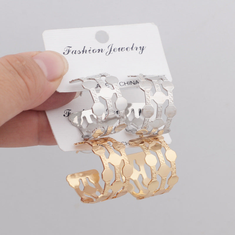 Dainty Hollow-Out Circular Earrings | Geometric Alloy Earrings for Women