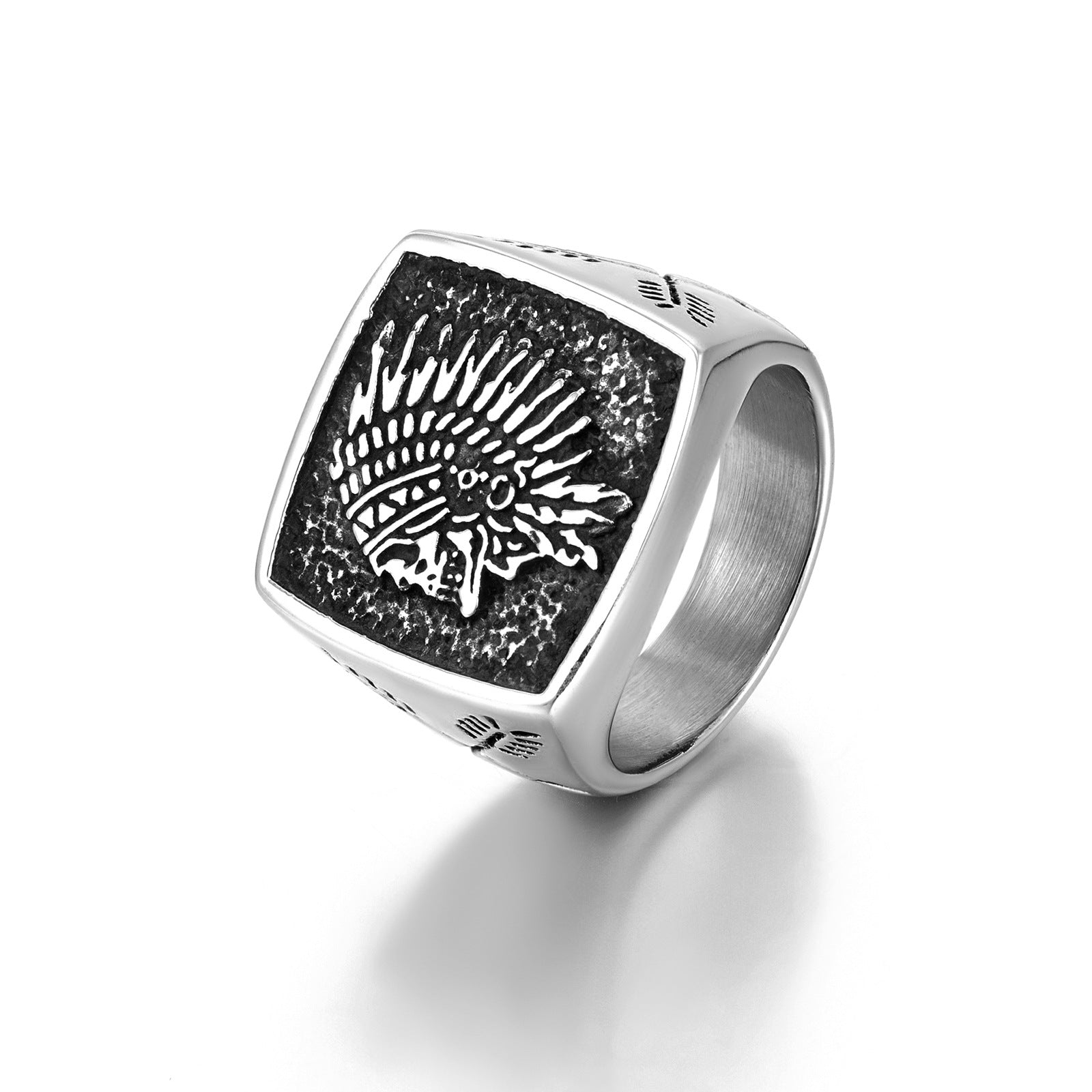 Men's Titanium Steel Indian Totem Ring – Polished Vintage Retro Geometric Band