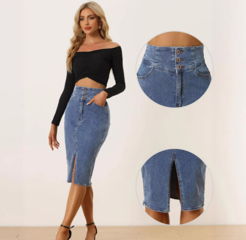 Women's High-Waisted Bodycon Midi Skirt | Navy Blue