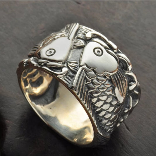 Men's Copper Pisces Carp Ring – Adjustable Index Finger Zodiac Band