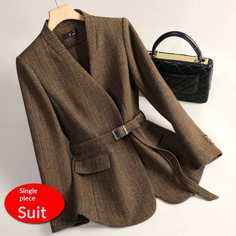 Women's Chenille Princess Sleeve Coat – High-Waist | Brown & Grey