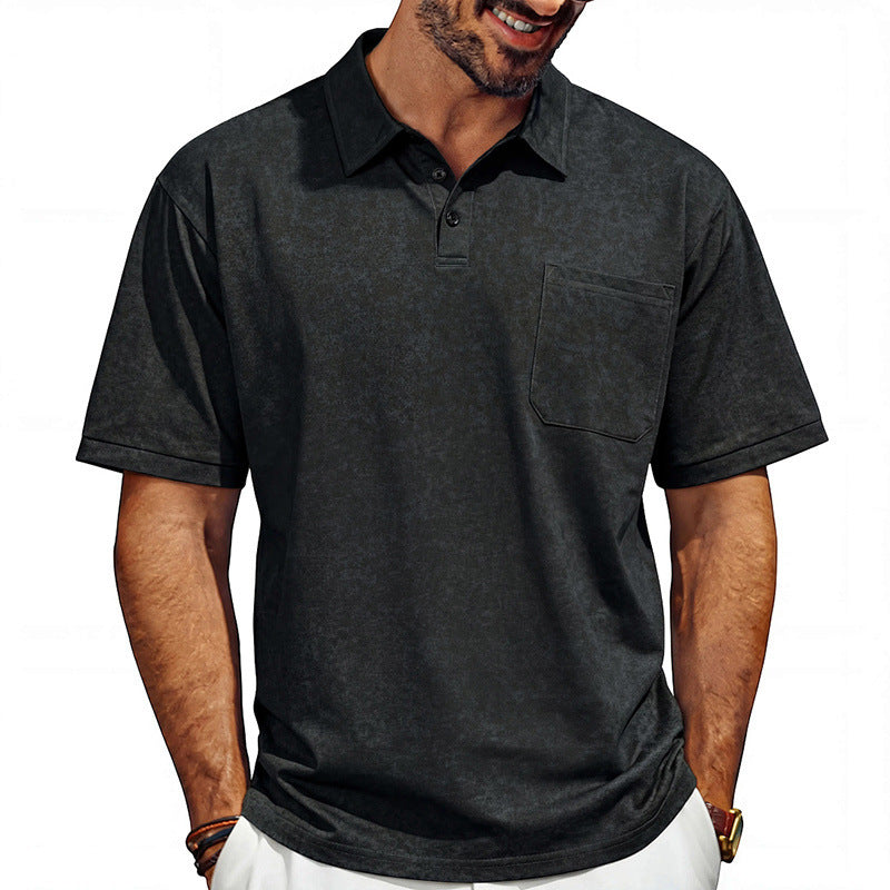 Men's Distressed Lapel Polo Shirt | Loose Fit Short Sleeve