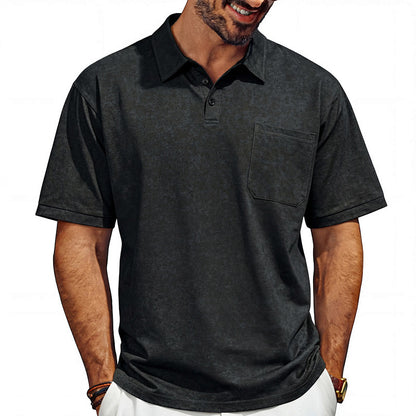 Men's Distressed Lapel Polo Shirt | Loose Fit Short Sleeve