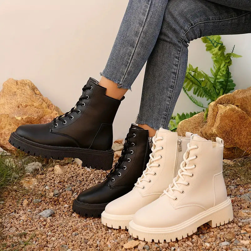 Women's Chunky Heel Ankle Boots – Side Zip Round Toe | EU 35–42